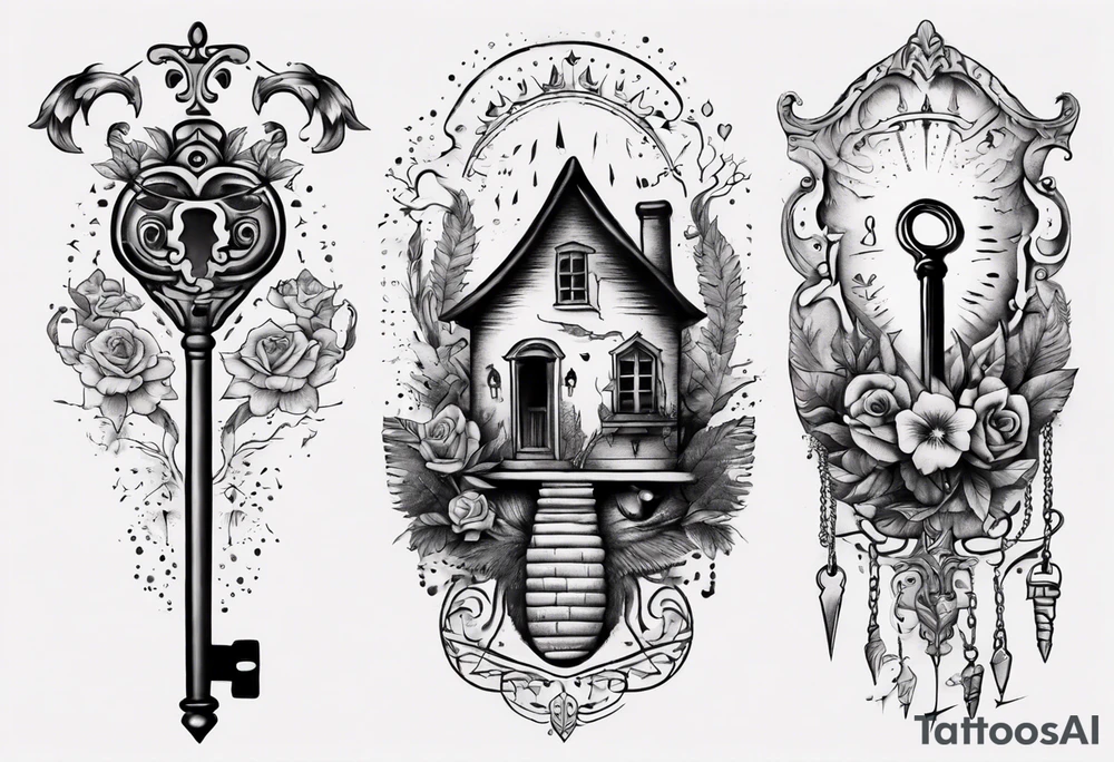 Matching tattoos with key and home tattoo idea