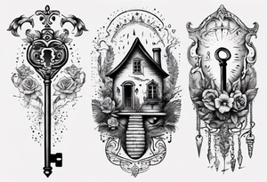 Matching tattoos with key and home tattoo idea