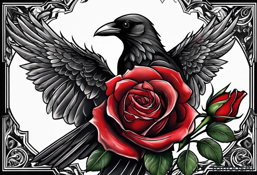 Red rose
May angels lead you in 
Raven perched on rose tattoo idea