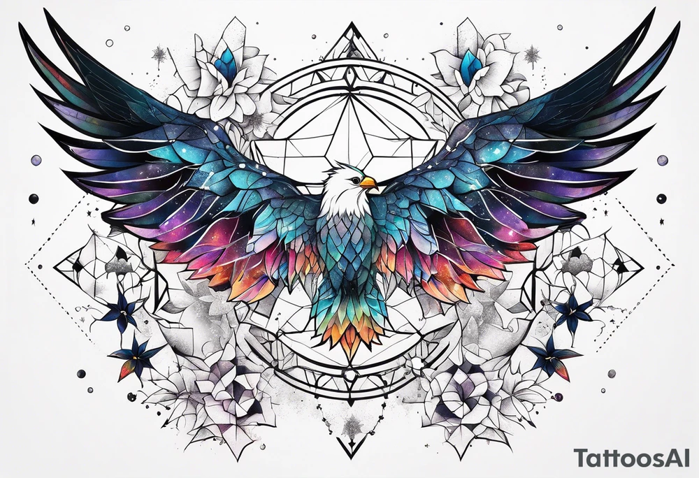 Constellation, wing , snow , géométric , flower tattoo idea