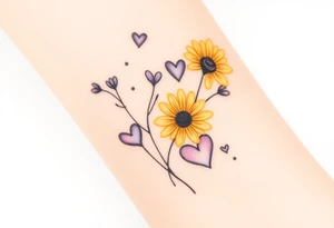 Yellow daisy & Purple Hearts tattoo idea