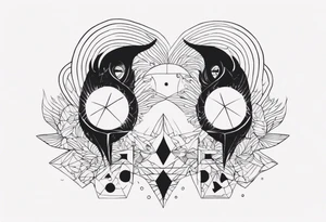 Men's chest tatto with two psychedelic entities facing each other, meaning that only  their sides are visible. Very mininalistic and more abstract rather than realistic tattoo idea