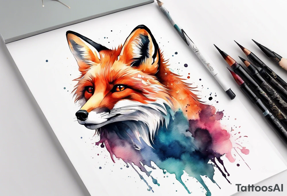 Watercolor fox tattoo idea