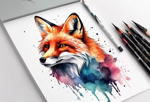 Watercolor fox tattoo idea