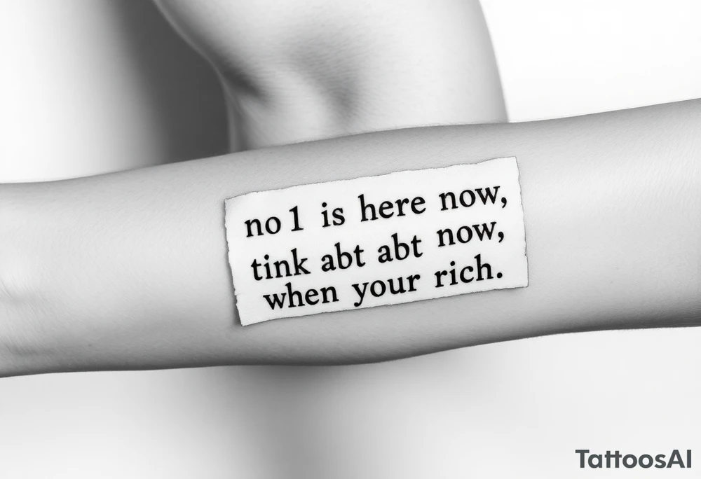 a piece of paper saying “no1 is here now think abt it when your rich” tattoo idea