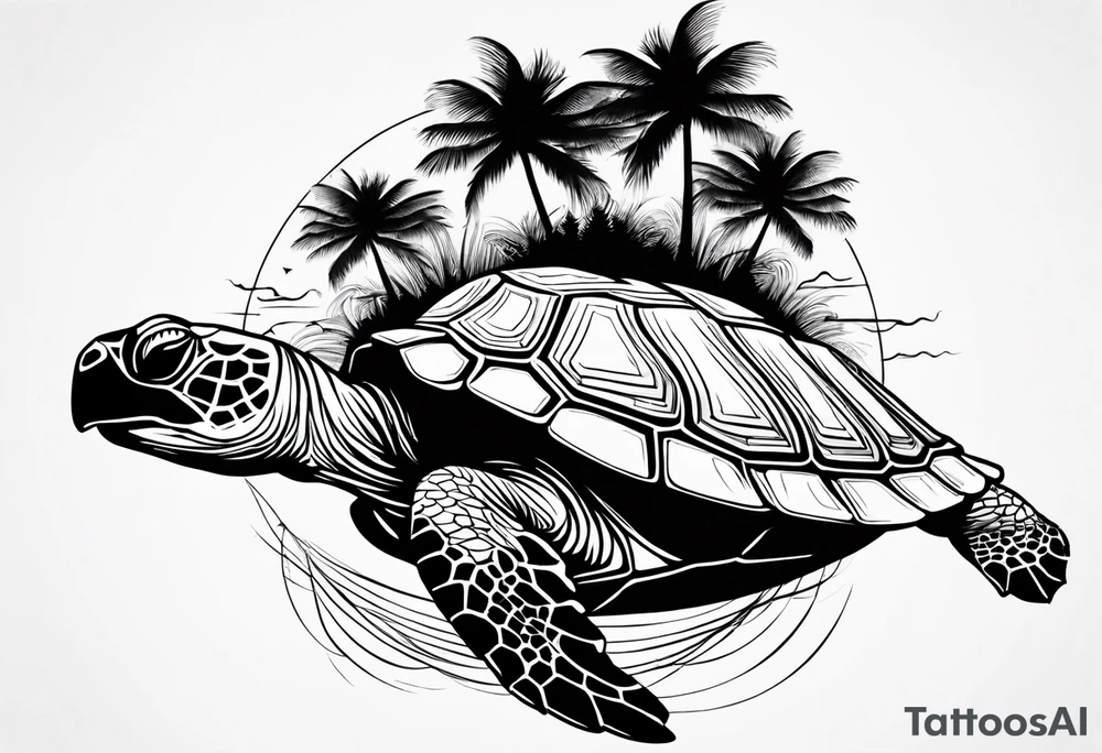 Turtle  palm trees tattoo idea