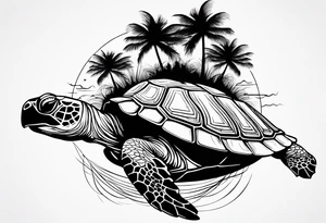 Turtle  palm trees tattoo idea