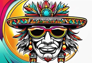 Colorful Mayan theme sunglasses tattoo idea