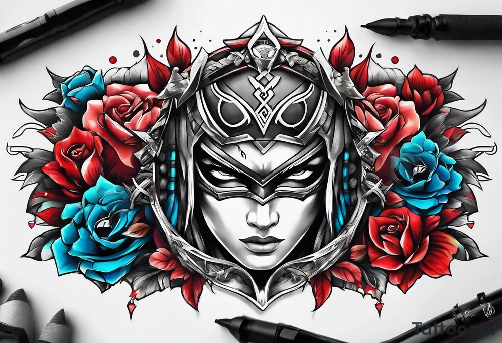the letters A R in the middle of a ninja headband tattoo idea