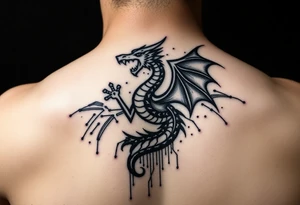 network security red team offensive security theme. Kali linux dragon emblem breaking through skin. Underneath the skin is a techy design like a circuit board or network map tattoo idea