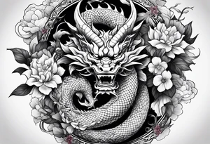 hannya mas withdraw dragon and flower tattoo idea