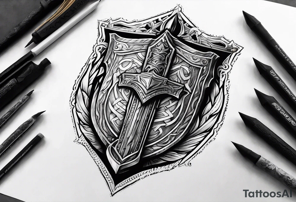 Valhalla shield fire sword tattoo idea