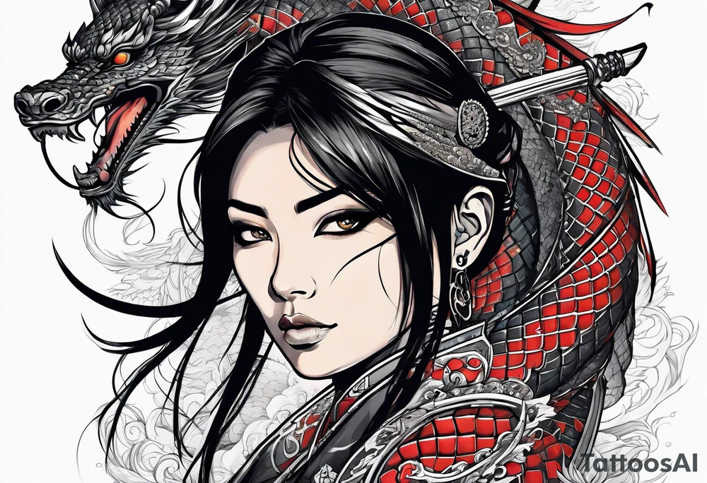 Samurai girl with dragon tattoo idea