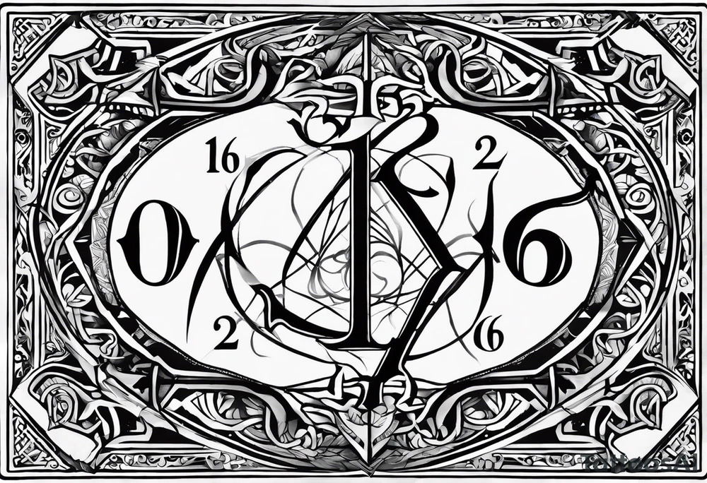 A card with the numbers 23, 16, 26 and 2 on the 4 ends
And inside the card the rune dagaz and fehu tattoo idea