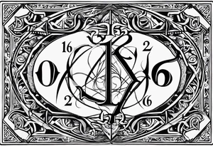 A card with the numbers 23, 16, 26 and 2 on the 4 ends
And inside the card the rune dagaz and fehu tattoo idea