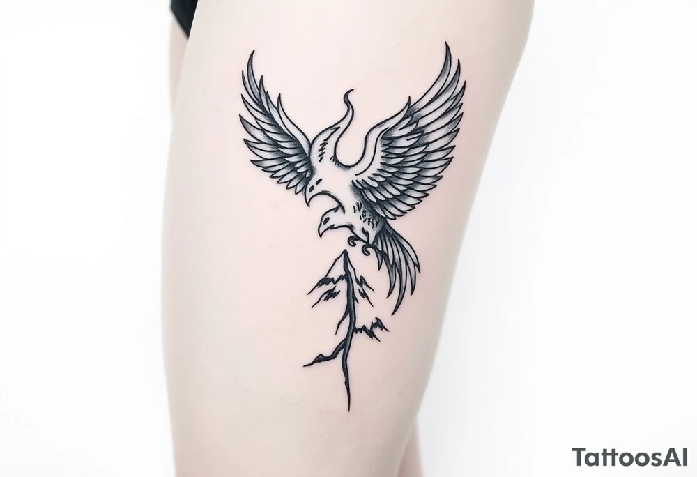 phoenix with fire and eagle over mountain tattoo idea