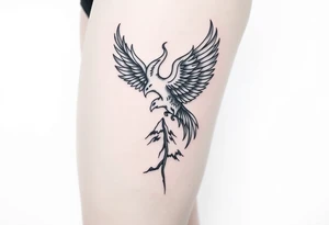 phoenix with fire and eagle over mountain tattoo idea
