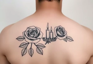 2 blue roses and candles, water, arm tattoo idea