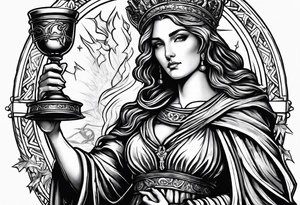 Saint Barbara holding a chalice with cannons and lightning tattoo idea