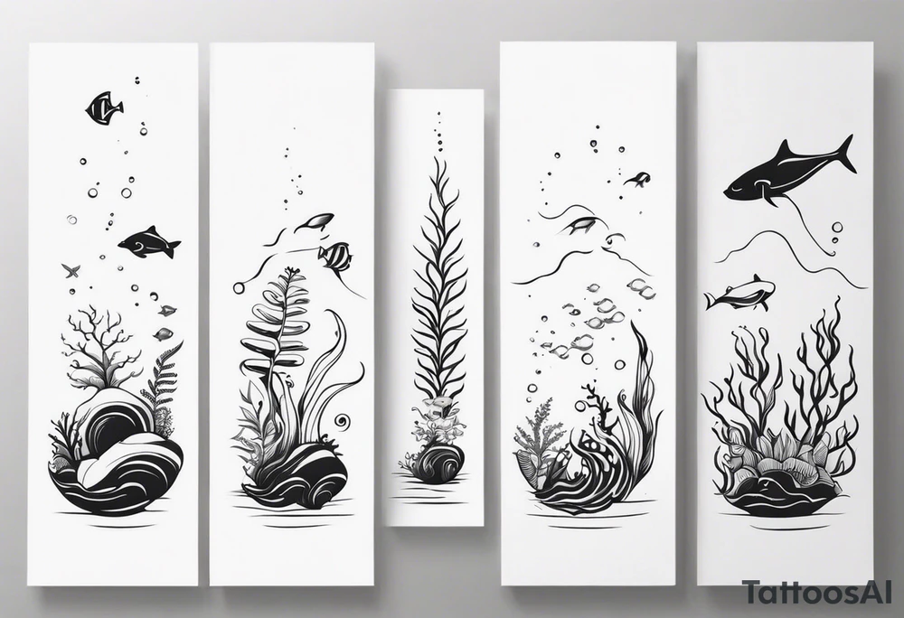 Small sea creatures in a line tattoo idea