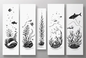 Small sea creatures in a line tattoo idea
