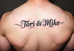 The names Tori and Mike if you look at it one way it says Tori if you look upside down says Mike tattoo idea