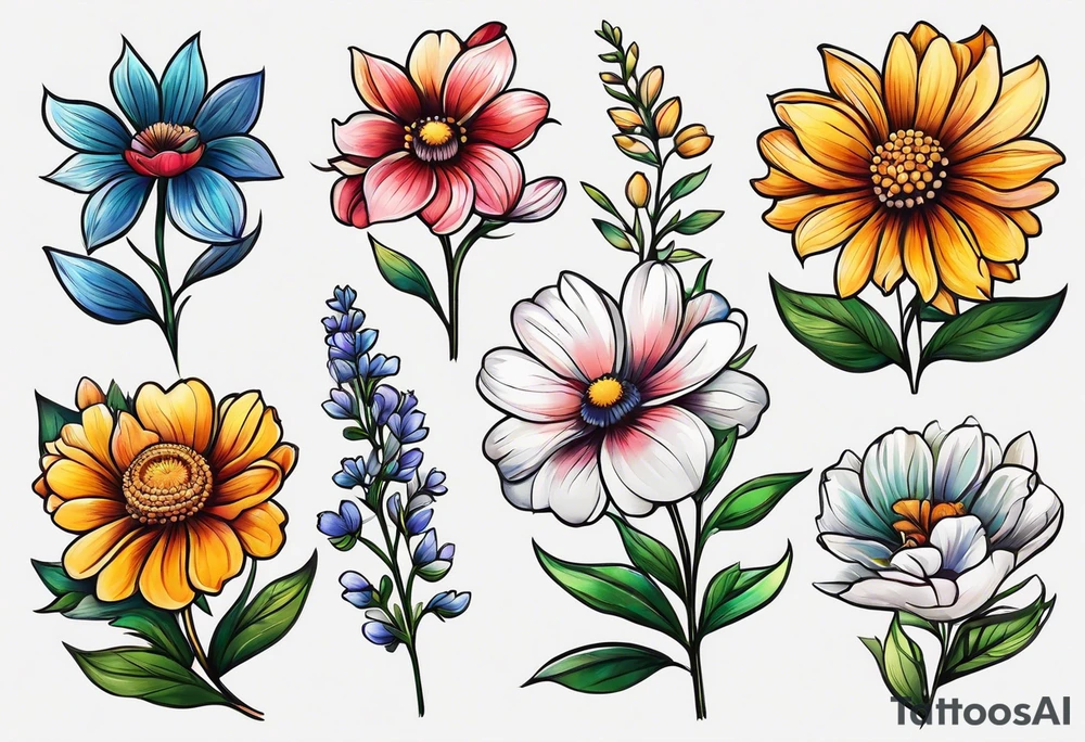 simple long stem wildflower bouquet tattoo idea