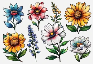 simple long stem wildflower bouquet tattoo idea