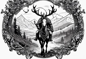 Hooded viking in the land of the dead riding on a raindeer with no face tattoo idea