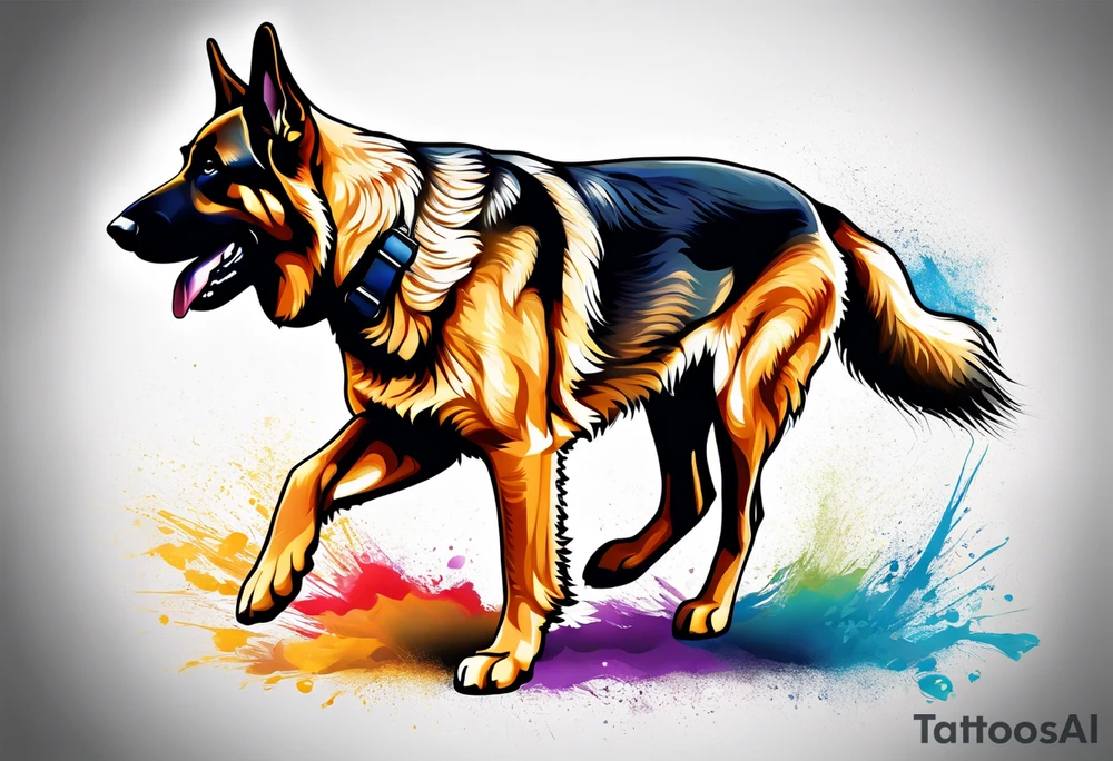 German shepherd dog walking away tattoo idea