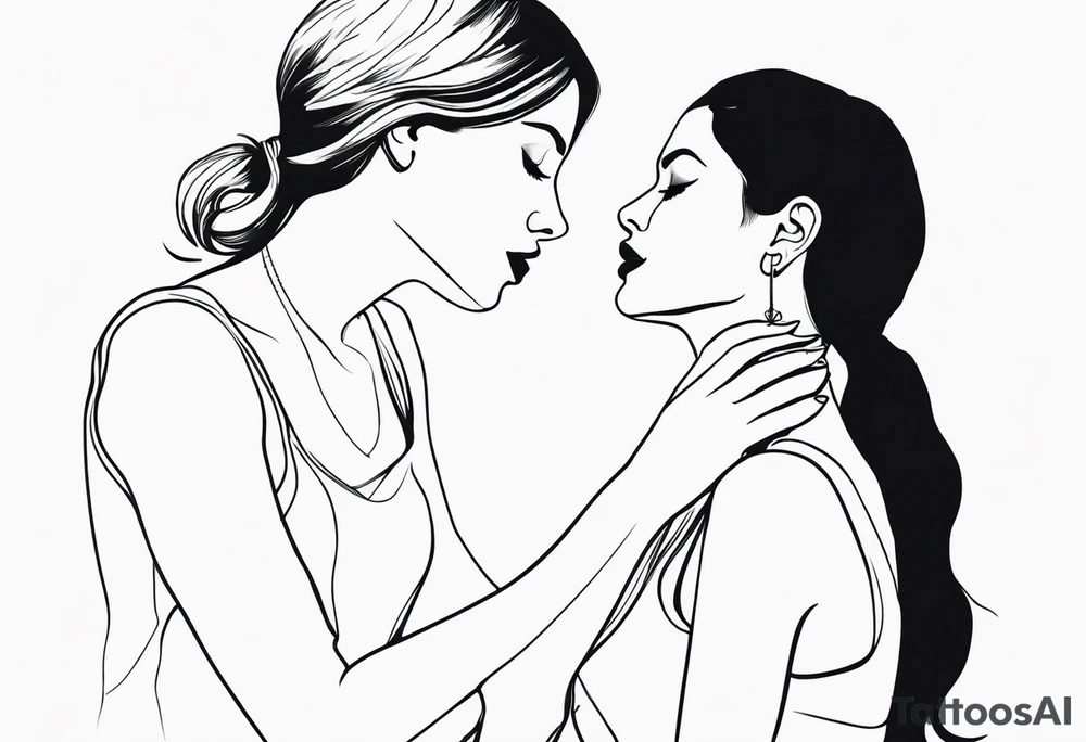 side profile of women holding hand on throat tattoo idea