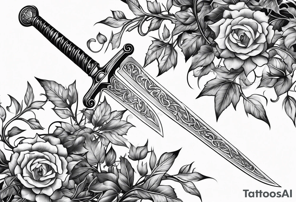 Leafy vines with sword tattoo idea