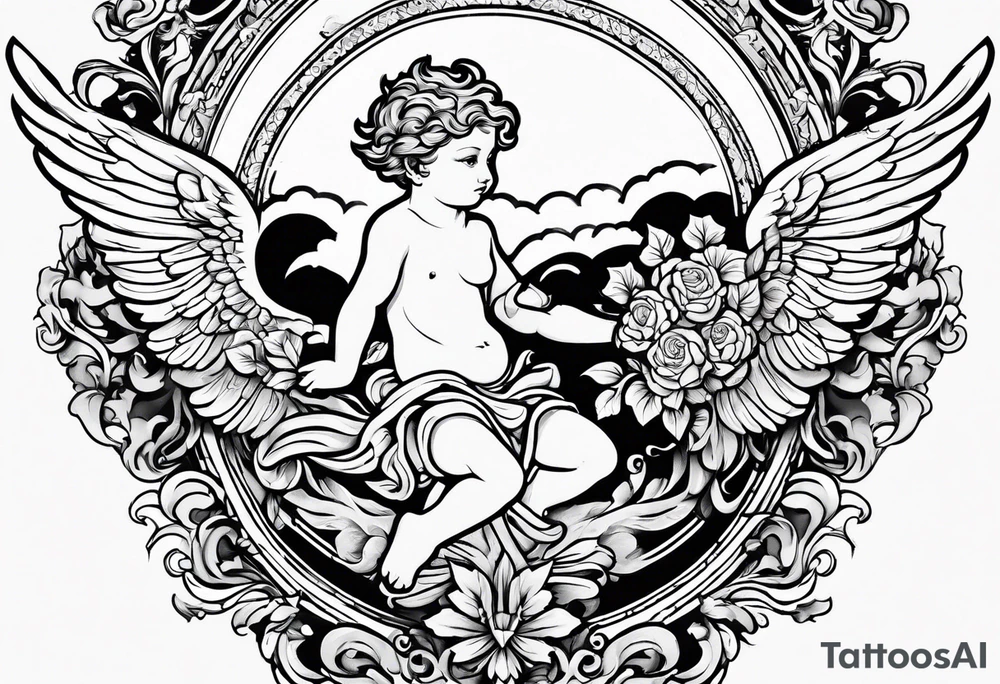 Flying Cherub renaissance style tattoo idea