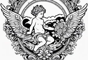 Flying Cherub renaissance style tattoo idea