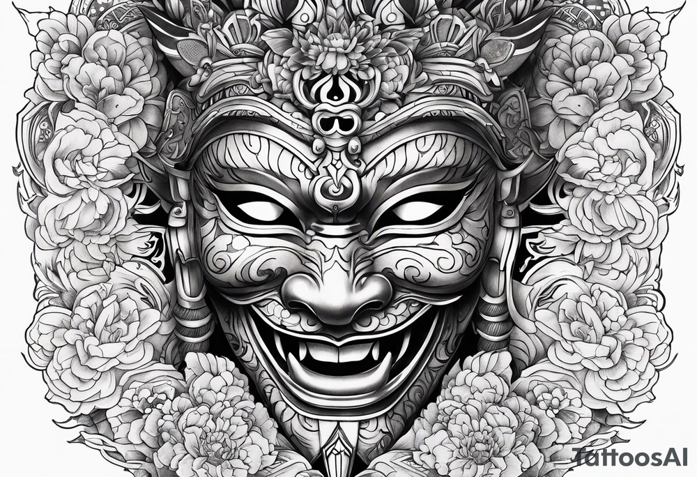 Japenese henya mask split tattoo idea