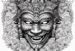 Japenese henya mask split tattoo idea