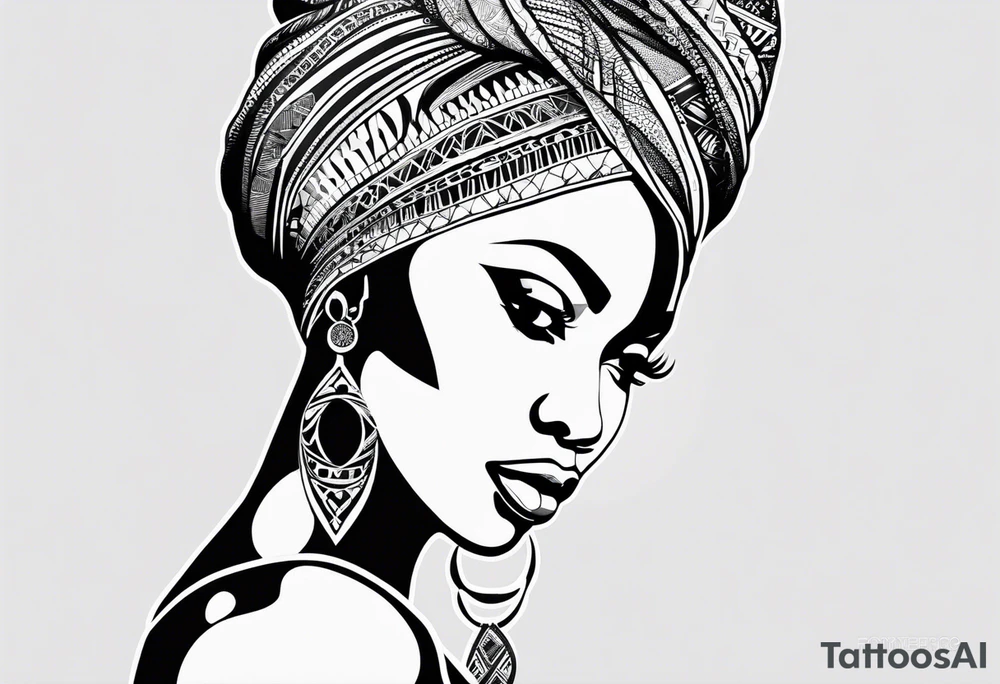 African woman shape only head with adinkra sign minimalist tattoo idea