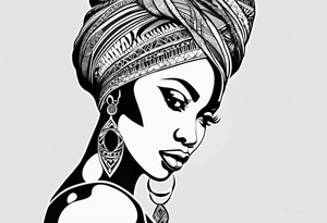 African woman shape only head with adinkra sign minimalist tattoo idea