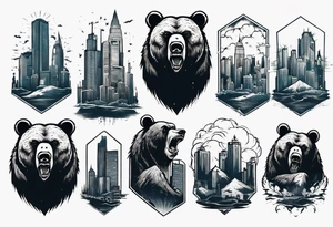 Serious bear coming up behind a city tattoo idea