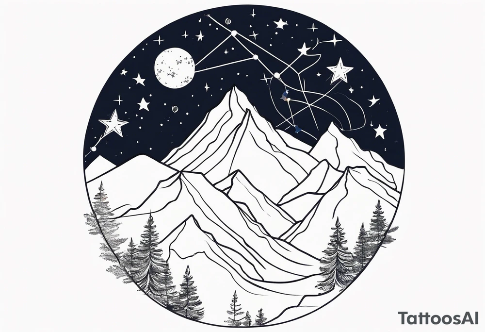 Constellation over mountains with stars tattoo idea