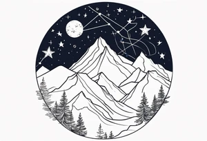Constellation over mountains with stars tattoo idea