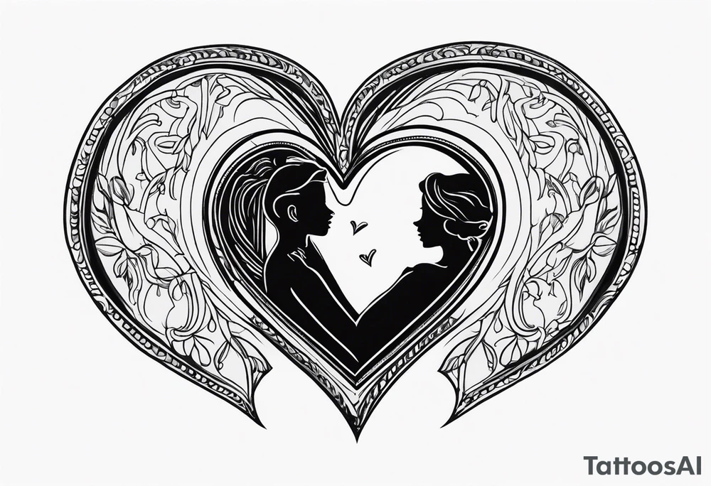 necklace heart locket with a male and female shadow hugging tattoo idea