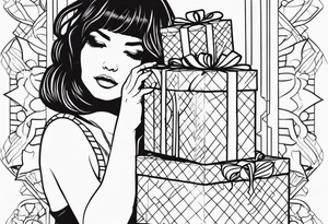 girl with presents tattoo idea