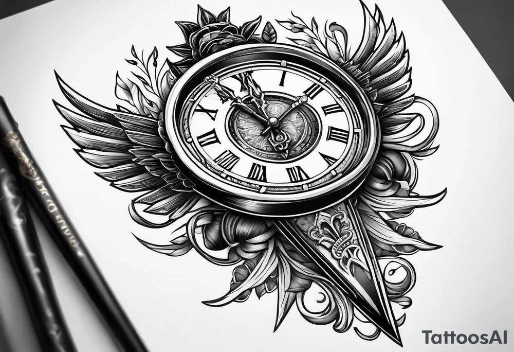 dagger with clock inside of it tattoo idea