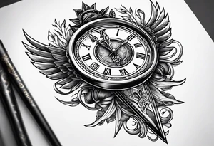 dagger with clock inside of it tattoo idea