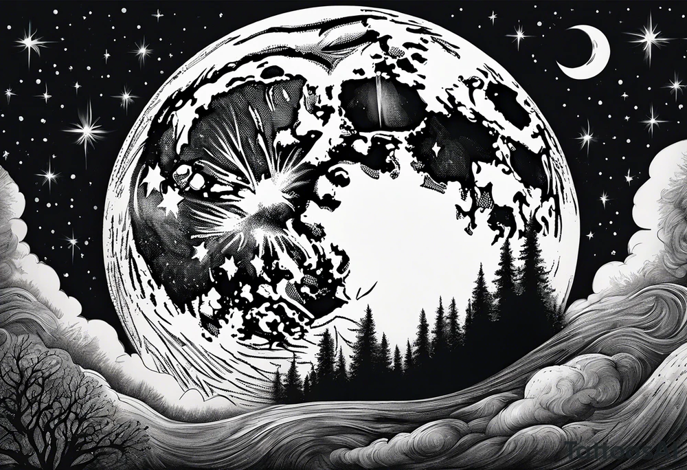 Picture of the night sky with moon tattoo idea