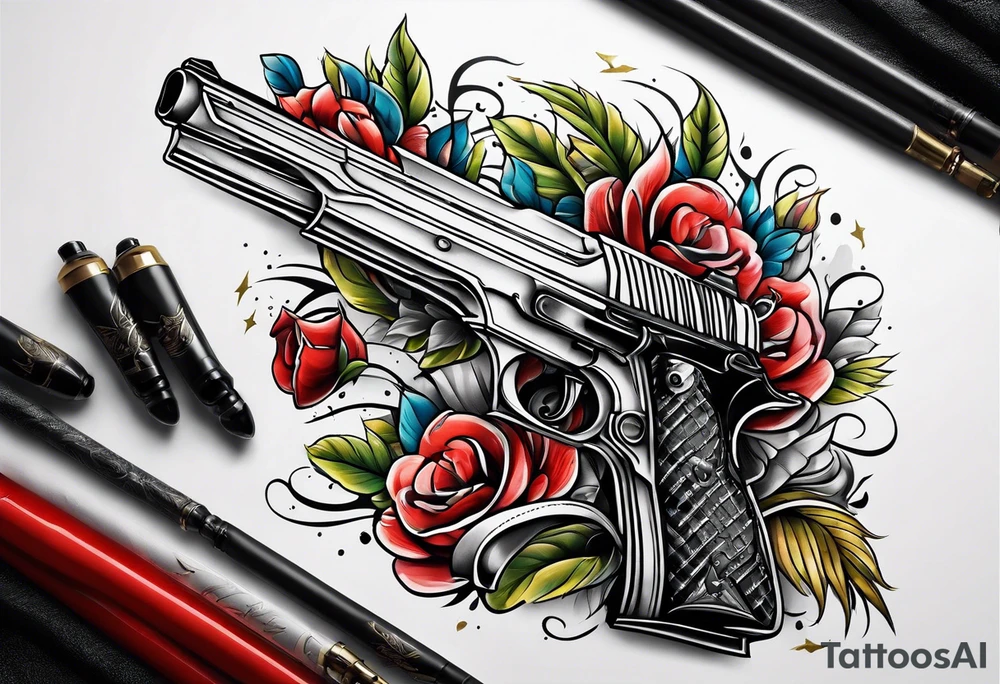 The letters AR with pistols on each side tattoo idea