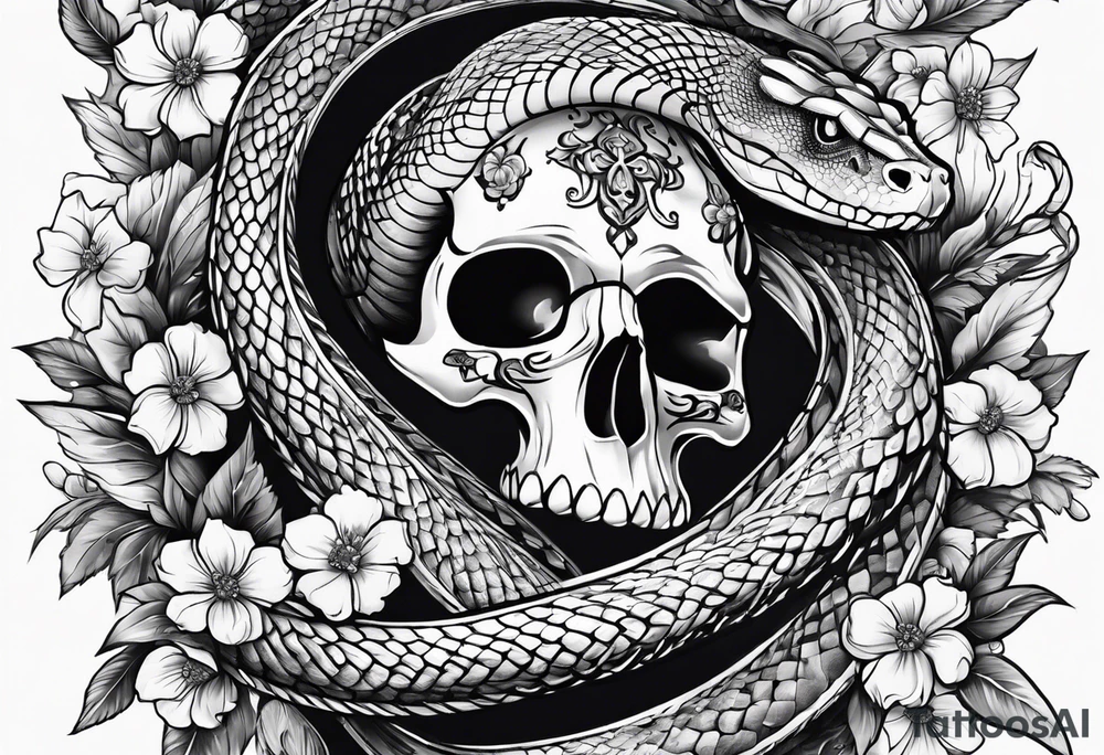 Snake with cross and flowers tattoo idea