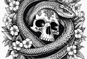 Snake with cross and flowers tattoo idea