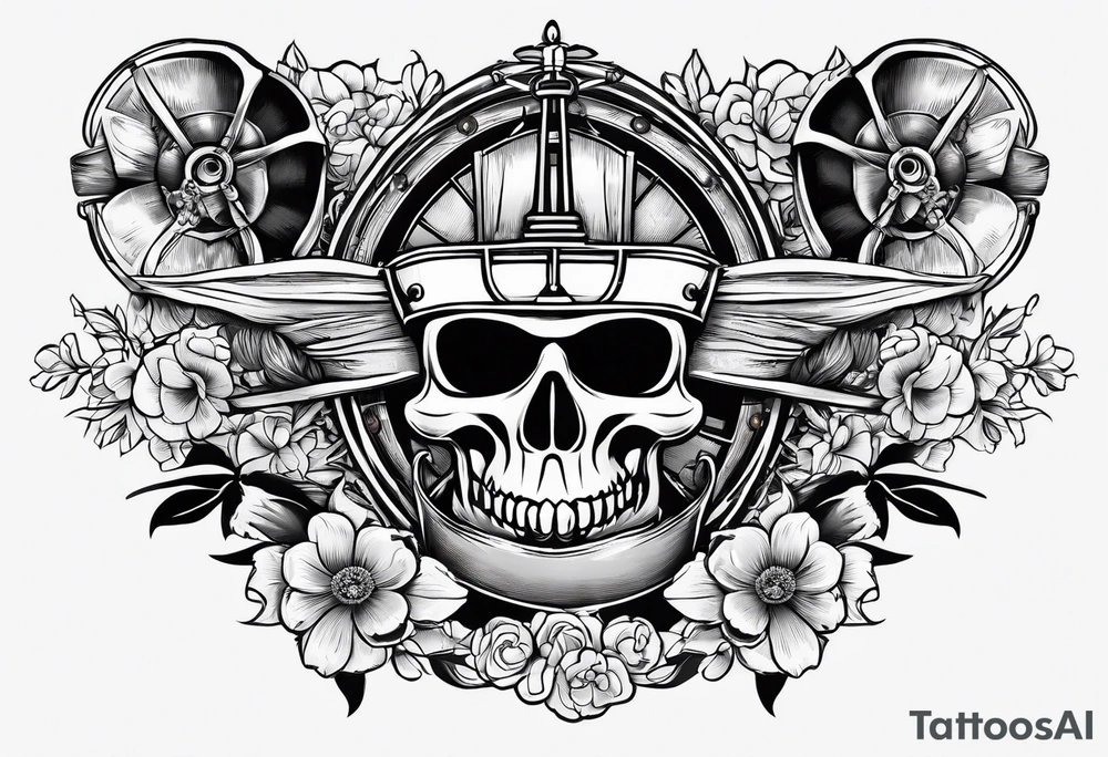 Text 12.12.23 and below this William, make a ship propeller and some thristle flowers in Old School style tattoo idea